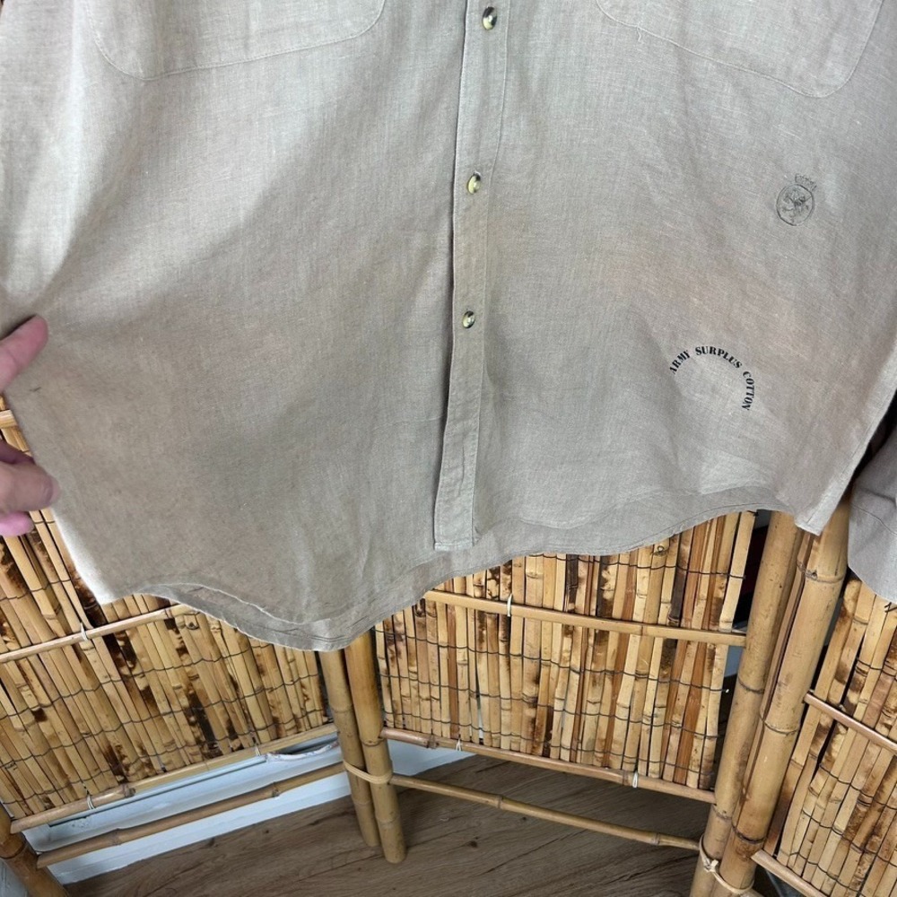 Tommy Hilfiger Men's Button Down Linen Safari Long Sleeve Shirt Khaki Size Large - Picture 14 of 16